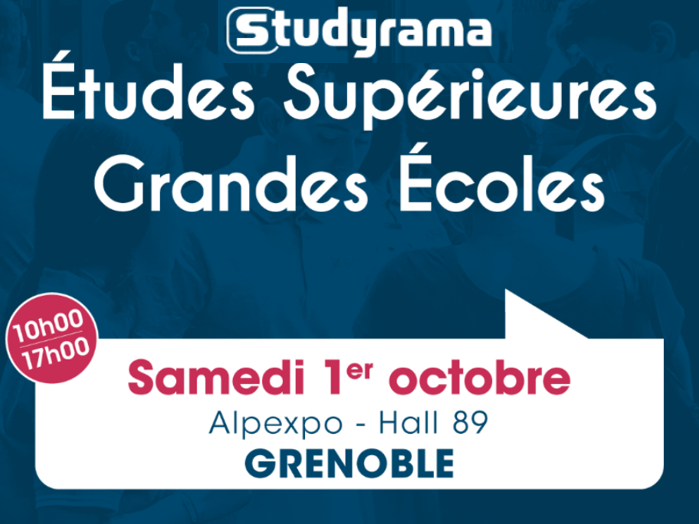 Salon Studyrama des Etudes Supérieures de Grenoble le samedi 1 octobre 2022 de 10h à 17h à Alpexpo mage de la ville de Grenoble et ann
