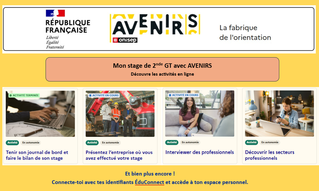 Exemples d'activités pour préparer son stage proposées par la plateforme AVENIRS de l'ONISEP